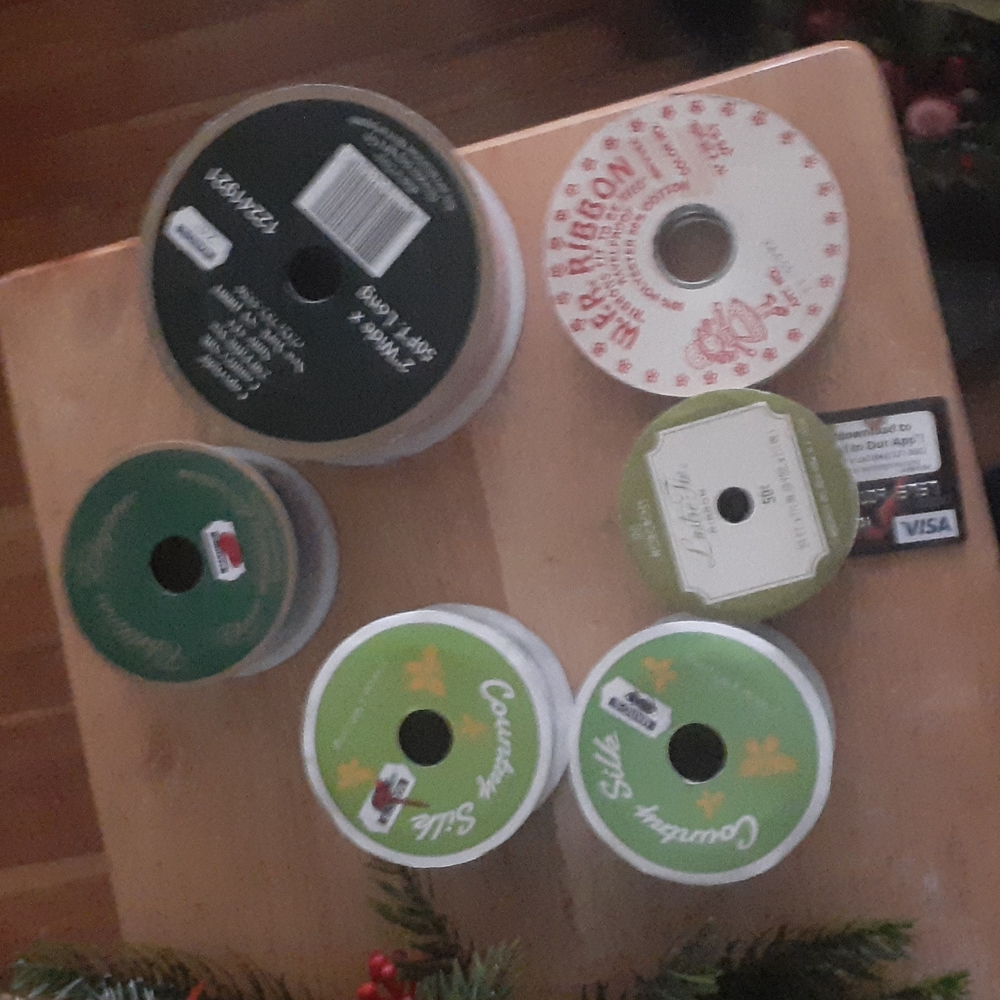 6 Vintage rolls of holiday Ribbon.